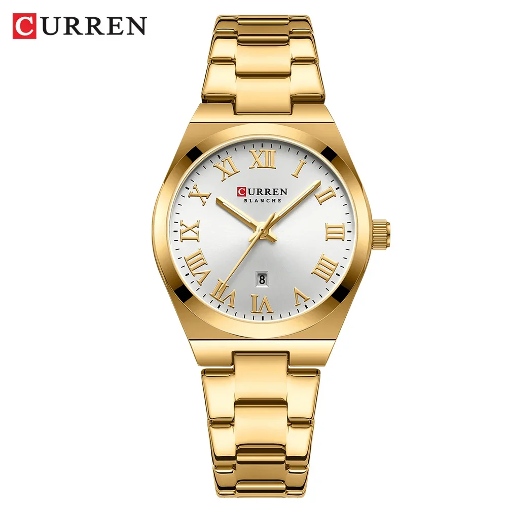 Relógio Feminino Pequeno MDUG com Calendário e à Prova D'água (dourado e Branco)