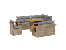 Conjunto de 9 sofás de jardim com almofadões Vime Pe Bege MAISON EXCLUSIVE (90x200 cm)
