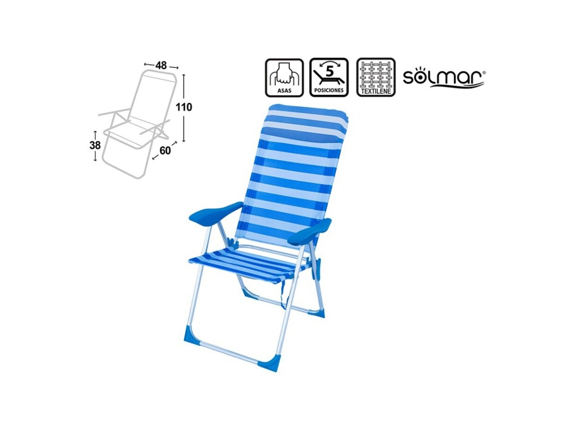 Cadeira De Praia De Alumínio Alta Reclinável Riscas Marinera Solmar Bestway