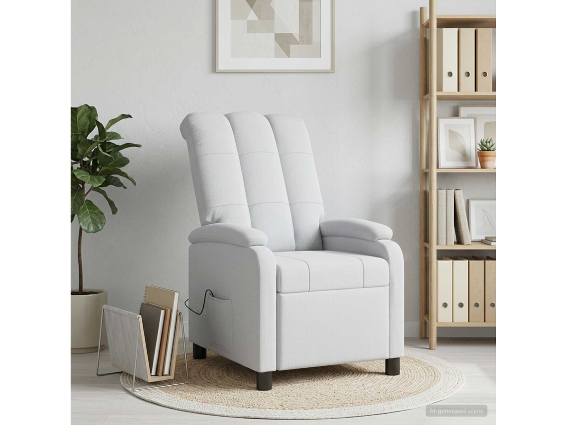 Vidaxl Recliner De Massagem Branco Tecido