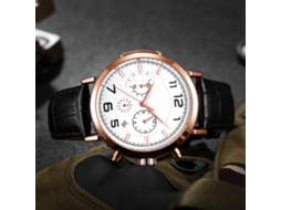 Relógio masculino Ochstin, à prova d'água, mostrador redondo, pulseira de couro, movimento de quartzo (branco prateado)