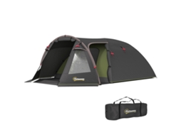 Barraca de camping para 2-4 pessoas, impermeável até 3000mm, com 3 portas, dimensões 3,6x2,5x1,3m, preta