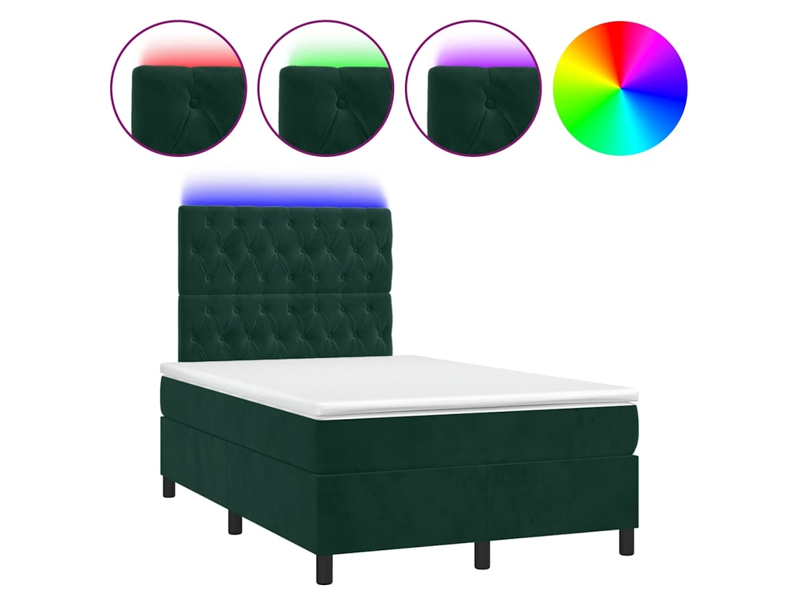 Cama Box Spring com Colchão e Luzes Led Veludo Verde Escuro MAISON EXCLUSIVE