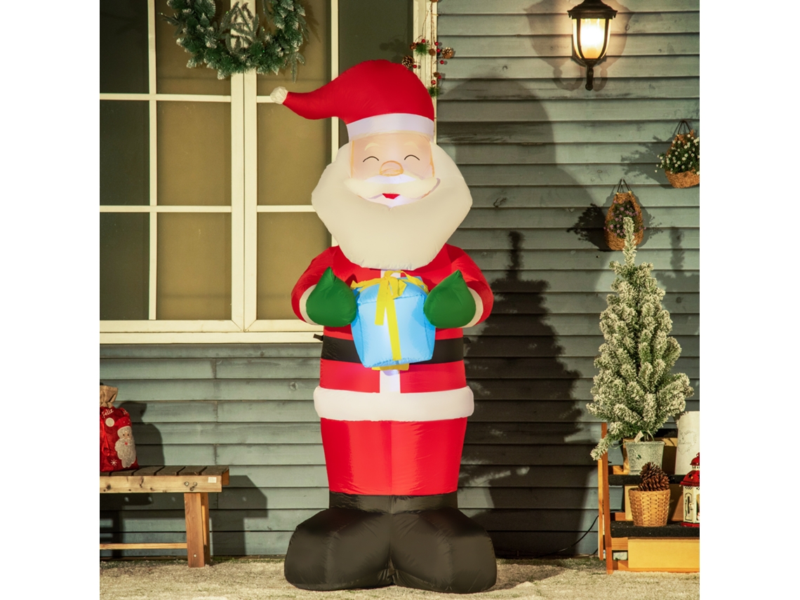 Papai Noel Inflável de 180cm com Luzes Led, Presente e Insuflador Incluso para Decoração de Natal Interna e Externa
