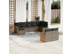 Vidaxl 9 Pcs Conjunto Sofás P/ Jardim Com Almofadões Vime Pe Cinzento