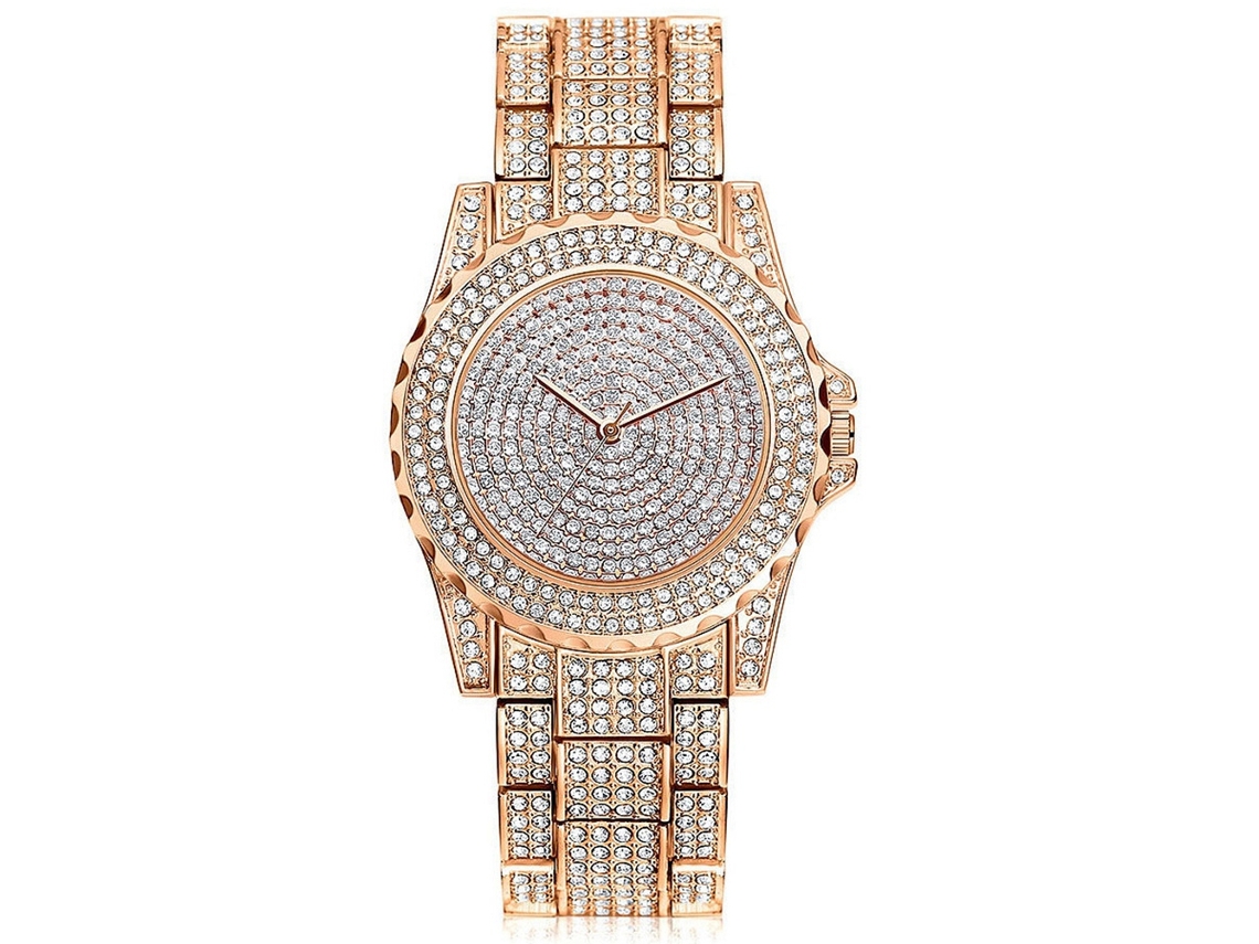 Relógio de Pulso Feminino Vansvar Moda Casual Quartzo com Strass Ouro Rosa