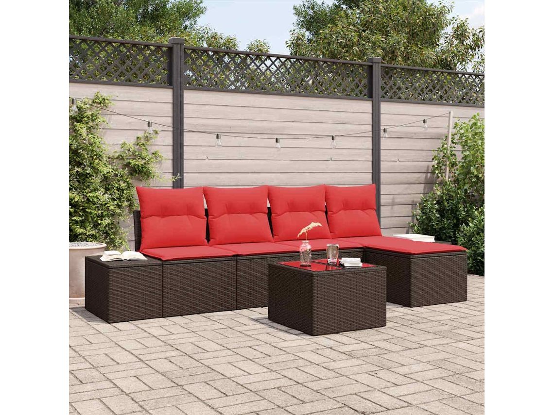 Vidaxl Conjunto de Sofá de Jardim com Almofada 6 Pcs Castanho Vime Pe