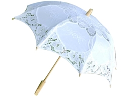 Guarda-chuva De Casamento Ciieeo Em Renda Branca, Confeccionado Em Puro Algodão Com Cabo De Madeira, Elegante E Refinado.