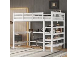 Cama Alta Infantil 140x200 Branca Com Prateleiras E Mesa
