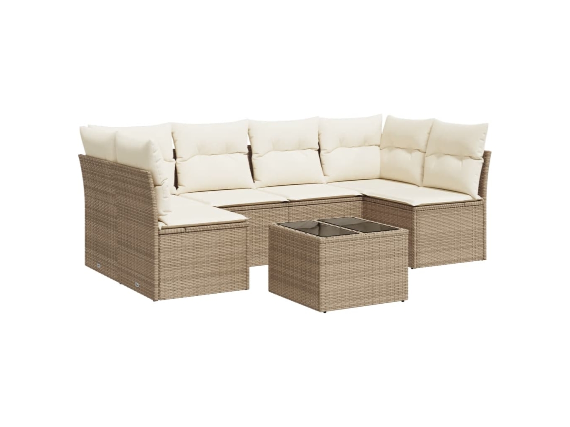 Conjunto de 7 Sofás para Jardim com Almofadões Vime Pe Bege MAISON EXCLUSIVE (7 pcs)