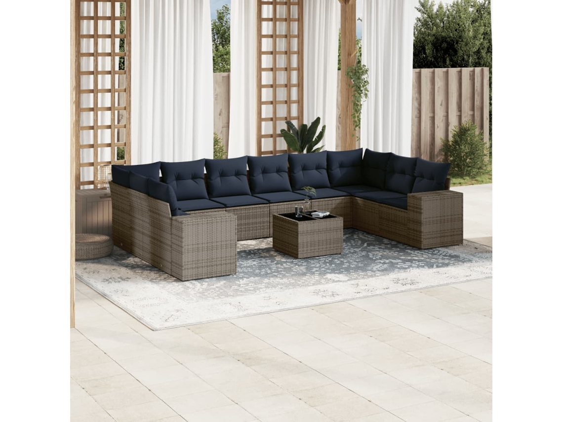 Vidaxl Conjunto De Sofá De Jardim Com 11 Peças E Almofadas Em Rattan Sintético Cinza