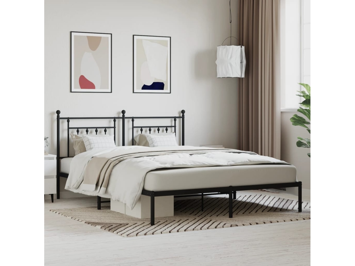 Vidaxl Estrutura De Cama Em Metal Com Cabeceira 180x200 Cm Preto
