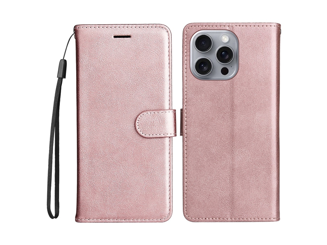 Capa Em Couro Pu, Para Iphone 16pro Max - Ouro Rosa