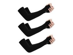 Mangas de proteção solar em seda gelada com alça para os dedos, 3 pares, pretas, para ciclismo de verão, tamanho único.
