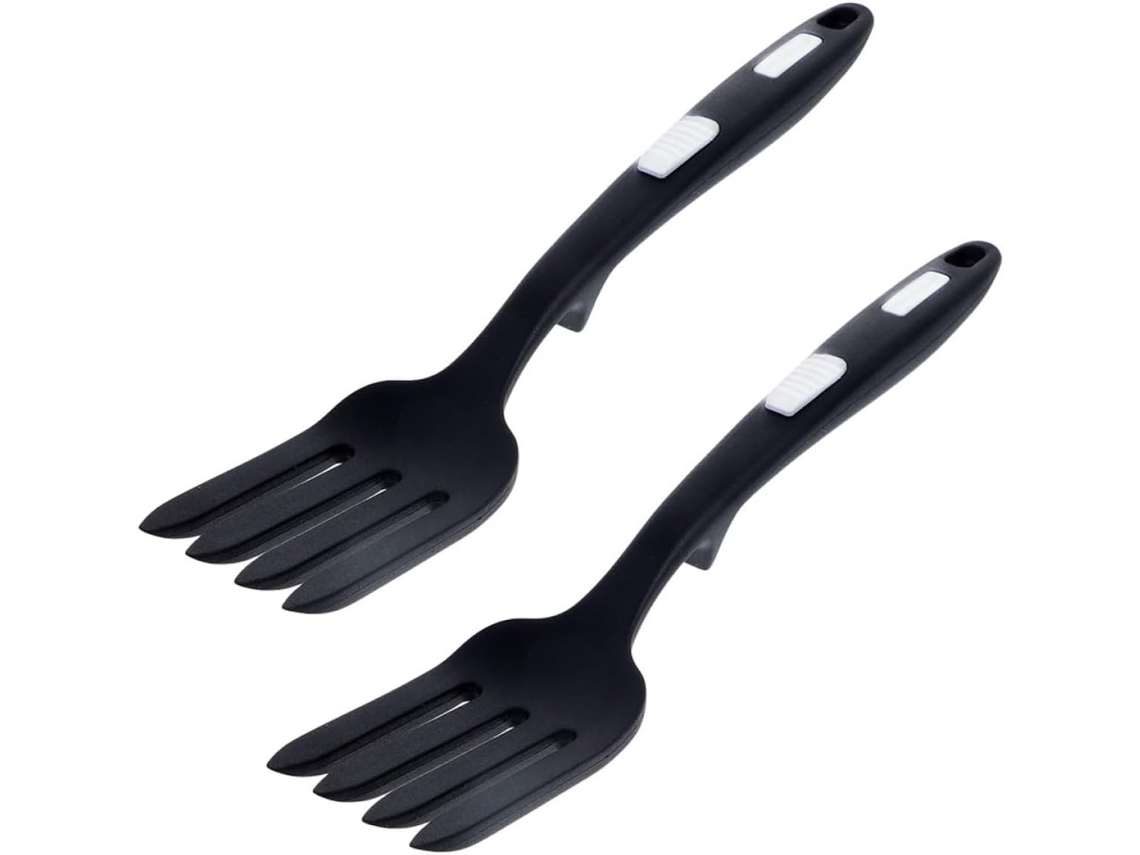 Conjunto de 2 ganchos de silicone para massa Macio, marrom e branco, ergonômicos e multifuncionais.