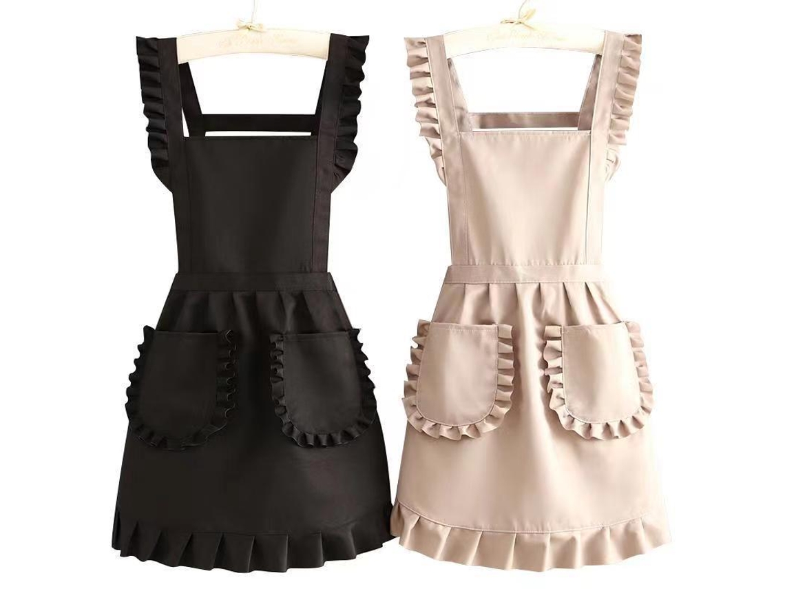 Conjunto De 2 Aventais - Avental De Cozinha - Roupa De Trabalho Para Restaurante - Avental De Culinária - Nylon - Preto E Bege