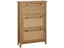 Armário Para Sapatos, Prateleira Para Com 3 Portas Basculantes E Em Vime Com Efeito Rattan - Feito De Madeira Natural