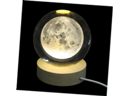Luminária Noturna Lua De Cristal Gravada Com Base Madeira Alimentação