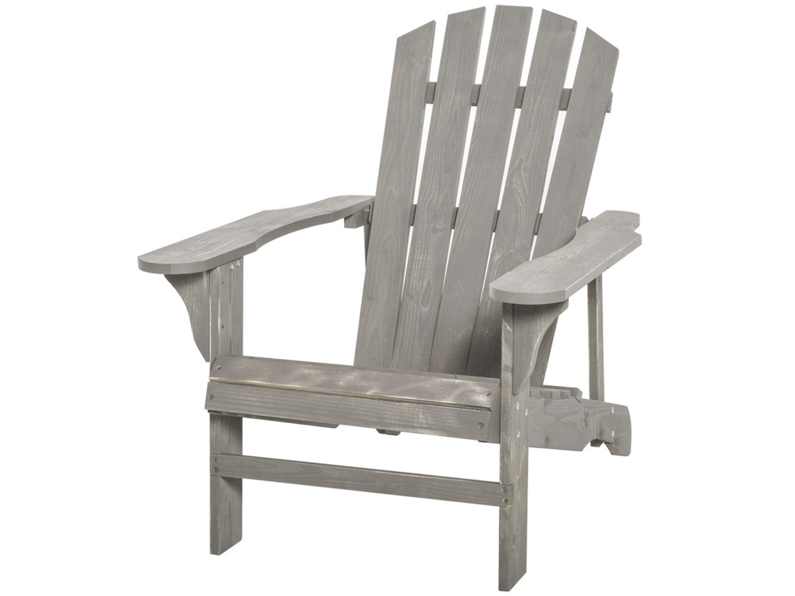 Cadeira Adirondack De Madeira De Jardim Com Assento Extra Largo 78x89x88 Cm Cinza