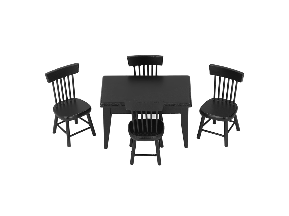 Mali conjunto Mesa e Cadeira de Madeira Preta para Casa de Boneca 1:12 Miniatura Acessório Sala de Jantar