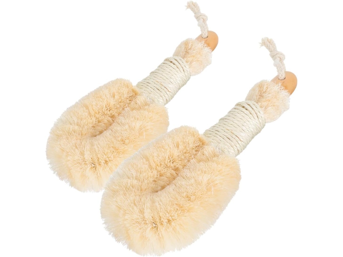 Escova Corporal De Sisal Natural 2 Peças, Esfoliante Para A Pele, Limpador De Banho Madeira Juta, Confortável, Grande E