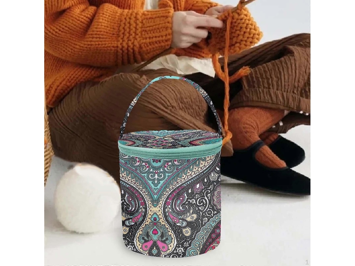 Bolsa Organizadora Para Fios De Crochê E Tricô Com Estampa Floral Zíper. Aquaforge