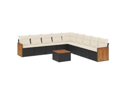 Conjunto 10 sofás de jardim c/ almofadões VIDAXL vime PE preto