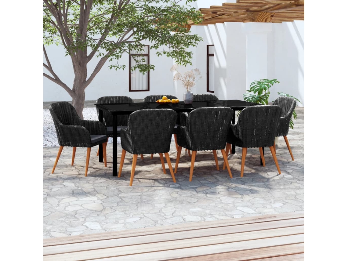 Vidaxl 9 Pcs Conjunto De Jantar Para Jardim Com Almofadões Preto