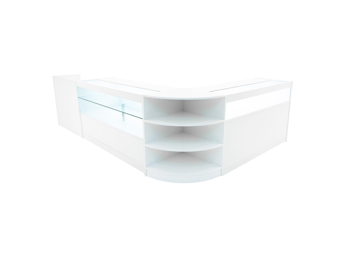 Conjunto De Balces Comerciais Europa | Branco | Lm60 B1500 C1500 Tb60 | Mdf E Vidro Temperado | Prateleiras E Monstershop
