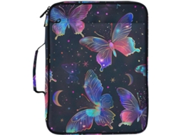 Pasta Organizadora Expansível Com 3 Argolas, Estampa De Borboleta Neon, Com Compartimentos Sanfonados E Porta Lápis