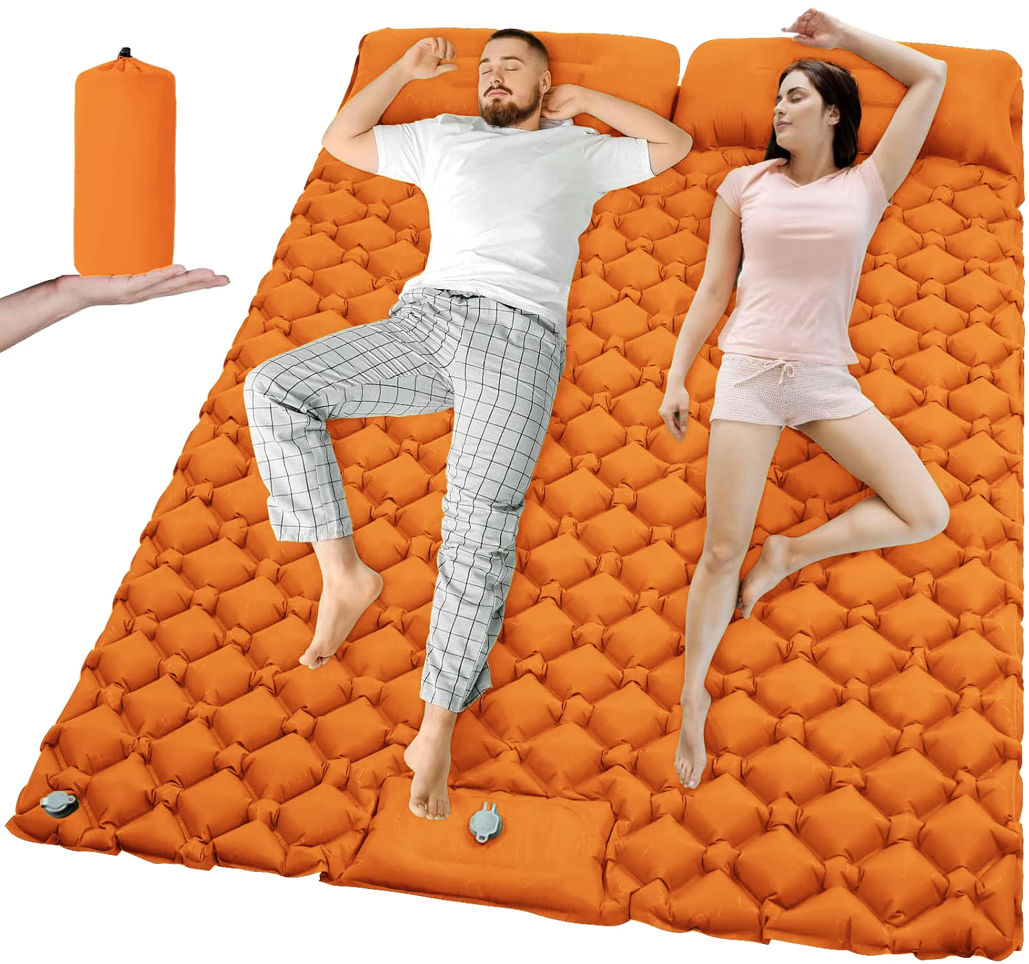 (laranja) Colchão Inflável De Casal Para Camping Ao Ar Livre, Ultraleve, Dobrável, Tapete Para Dormir