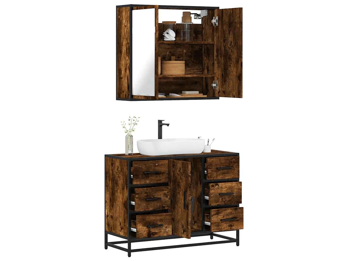 Vidaxl 2 Pcs Conj. Móveis Casa De Banho Derivados Madeira Cor Fumado