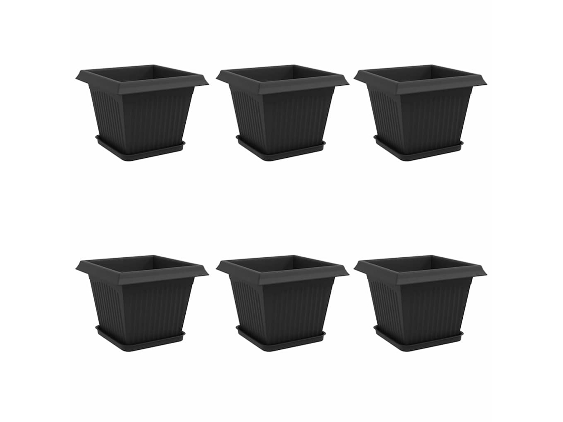Vidaxl Vasos De Plantas 6 Pcs Preto 28,5 X 28,5 X 22 Cm Plástico