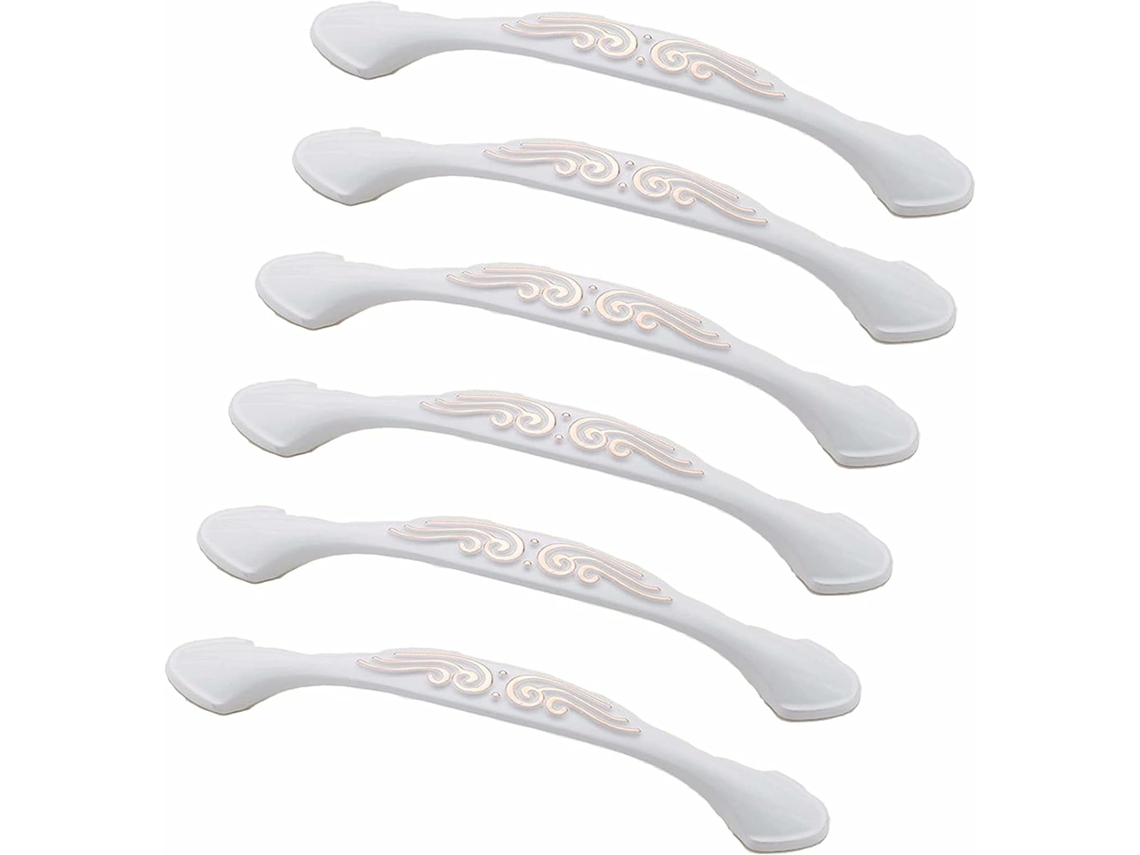 Conjunto De 6 Puxadores Alumínio Branco Para Armários, Material Moderno, Modelo D, Distância Entre Furos De 128mm, Para