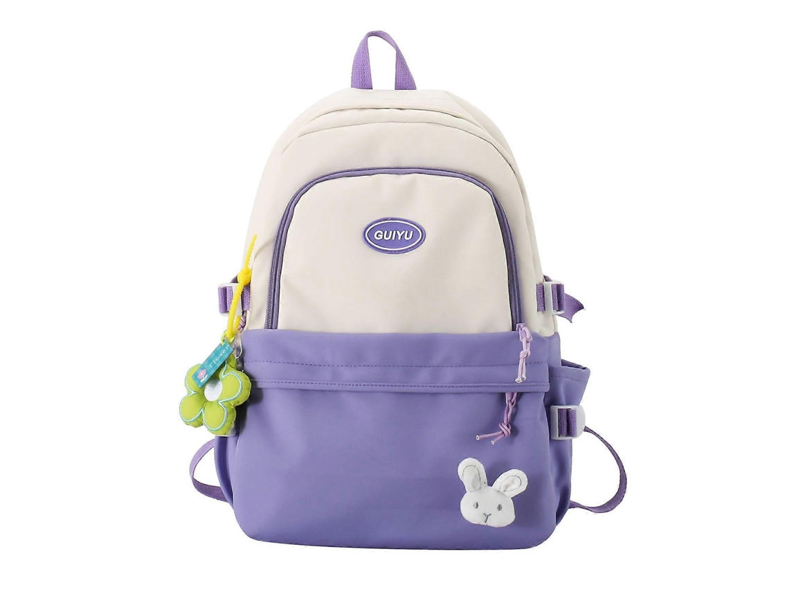 Mochila Escolar De Nylon Com Grande Capacidade E Pingente Charmoso, Ideal Para Viagens, Faculdade E Escola. Cor Roxa.