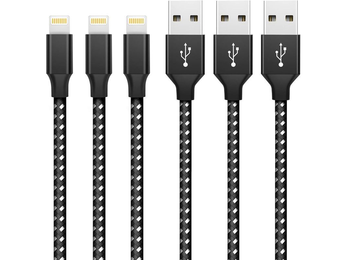 2026 cabo Carregador Iphone 3 Pack 1m Nylon Trançado Carregamento Rápido Compatível com Iphone Xs/xr/x/8/7/6/5