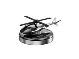 Aromatizador de ar solar para carro em formato de helicóptero, com acabamento metálico, hélice giratória e difusor de perfume.