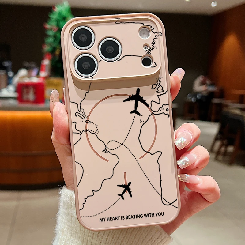 Capa Magnética Rígida De Policarbonato Com Estampa De Avião Para Iphone 17 Pro Max (dourada).