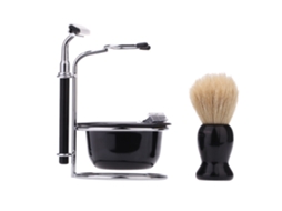 Kit De Barbear Manual Para Homem 4 Em 1 Com Aparador, Pincel, Copo E Suporte De Aço Inoxidável 5 Lâminas