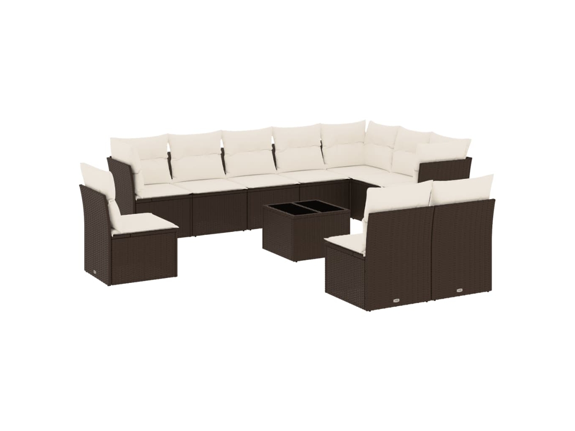 Maison Exclusive - 11 Pcs Conjunto Sofás De Jardim C/ Almofadões Vime Pe Castanho