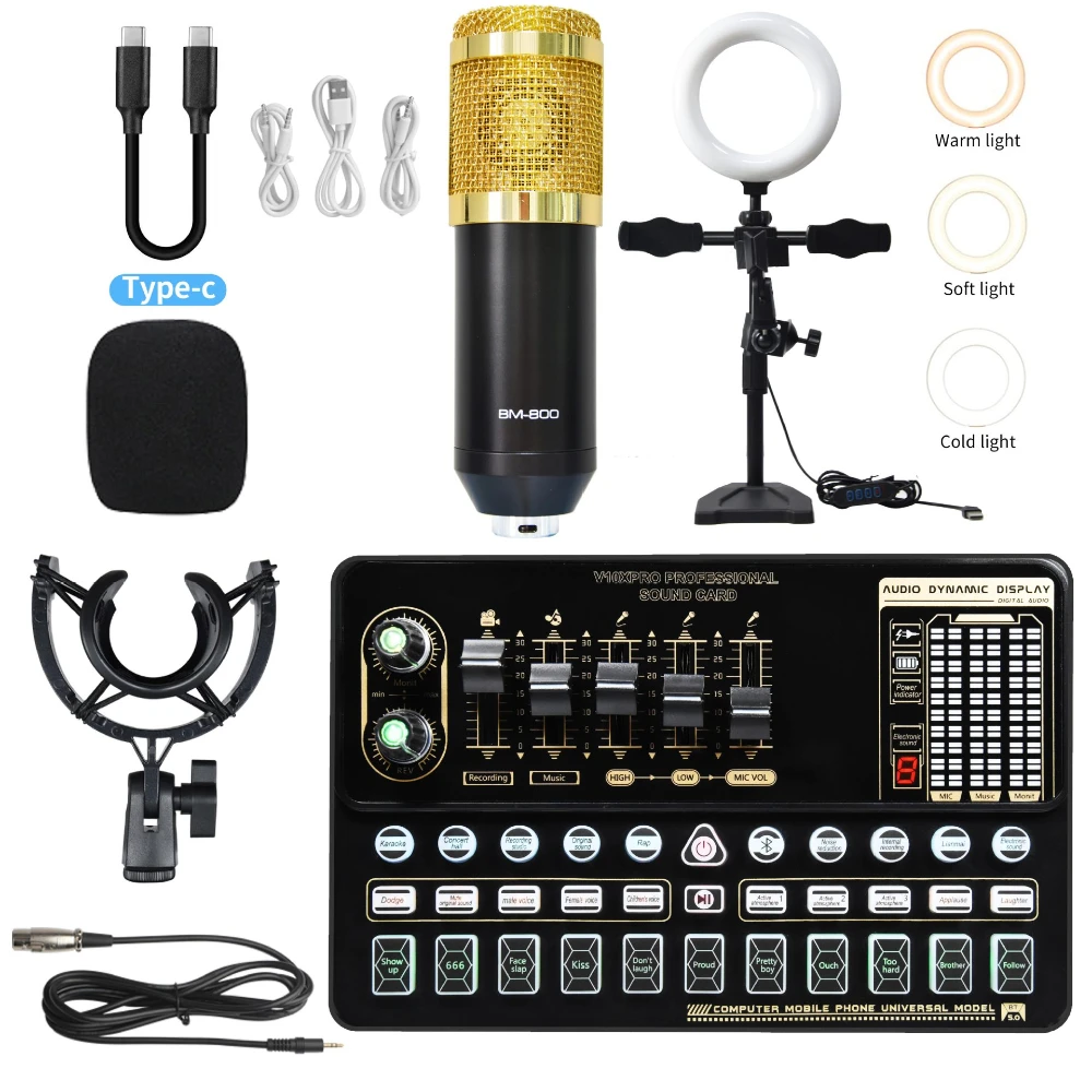 Kit com Microfone BM800, interface V10 e suporte articulado MDUG