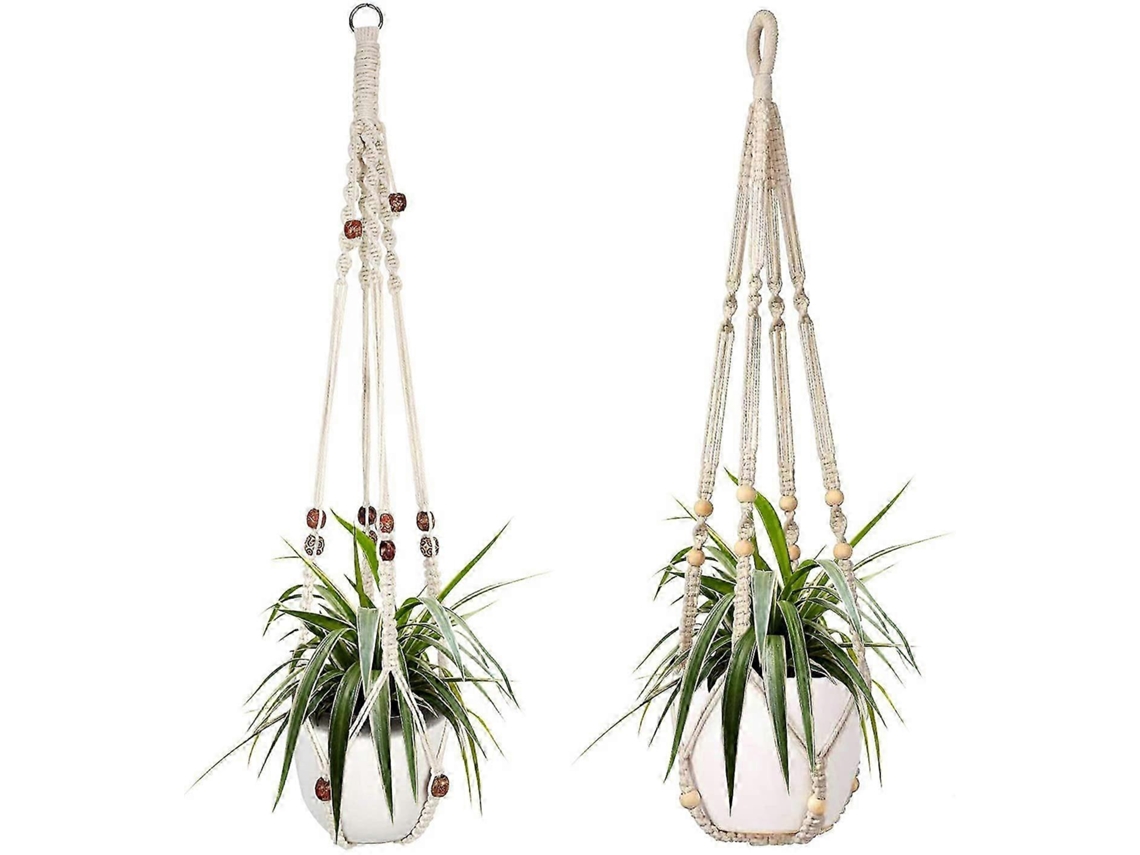 Conjunto De 2 Cestos De Planta De Macramê, Corda De Algodão, Resistente E Resistente Ao Tempo, Suportes Para Interior E Exterior