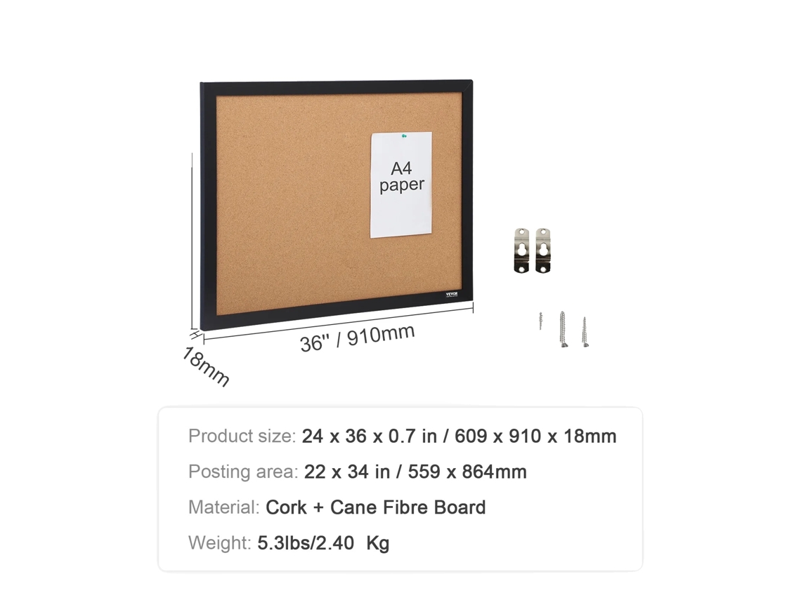 Quadro De Avisos, Ampla Área De Postagem, Estrutura De Mdf Durável, 36x24 In