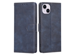 Capa Bloqueio Rfid Pega Para Iphone 15 Plus Pele Sintética Anti-choque Azul