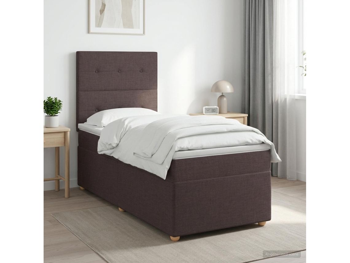 Vidaxl Cama Box Spring Com Colchão Marrom Escuro 80 X 200 Cm Tecido