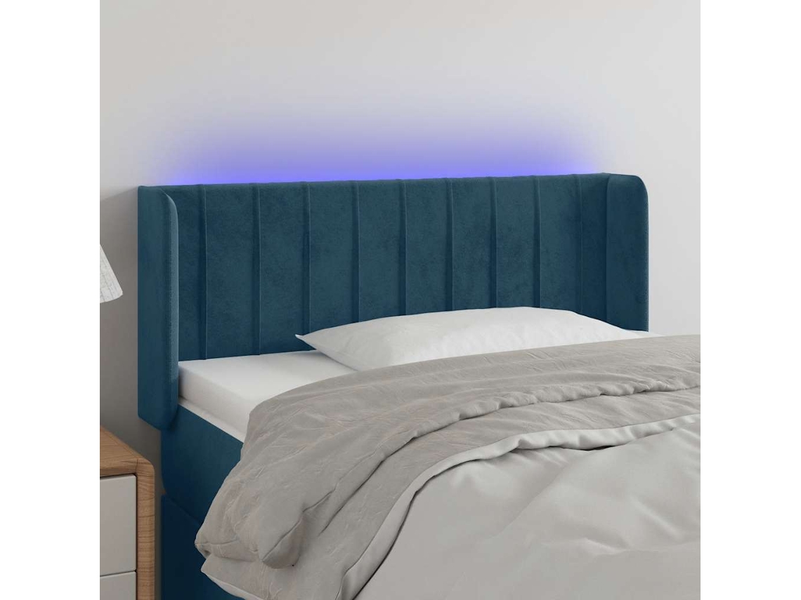 Vidaxl Cabeceira De Cama C/ Luzes Led Veludo 93x16x78/88cm Azul-escuro
