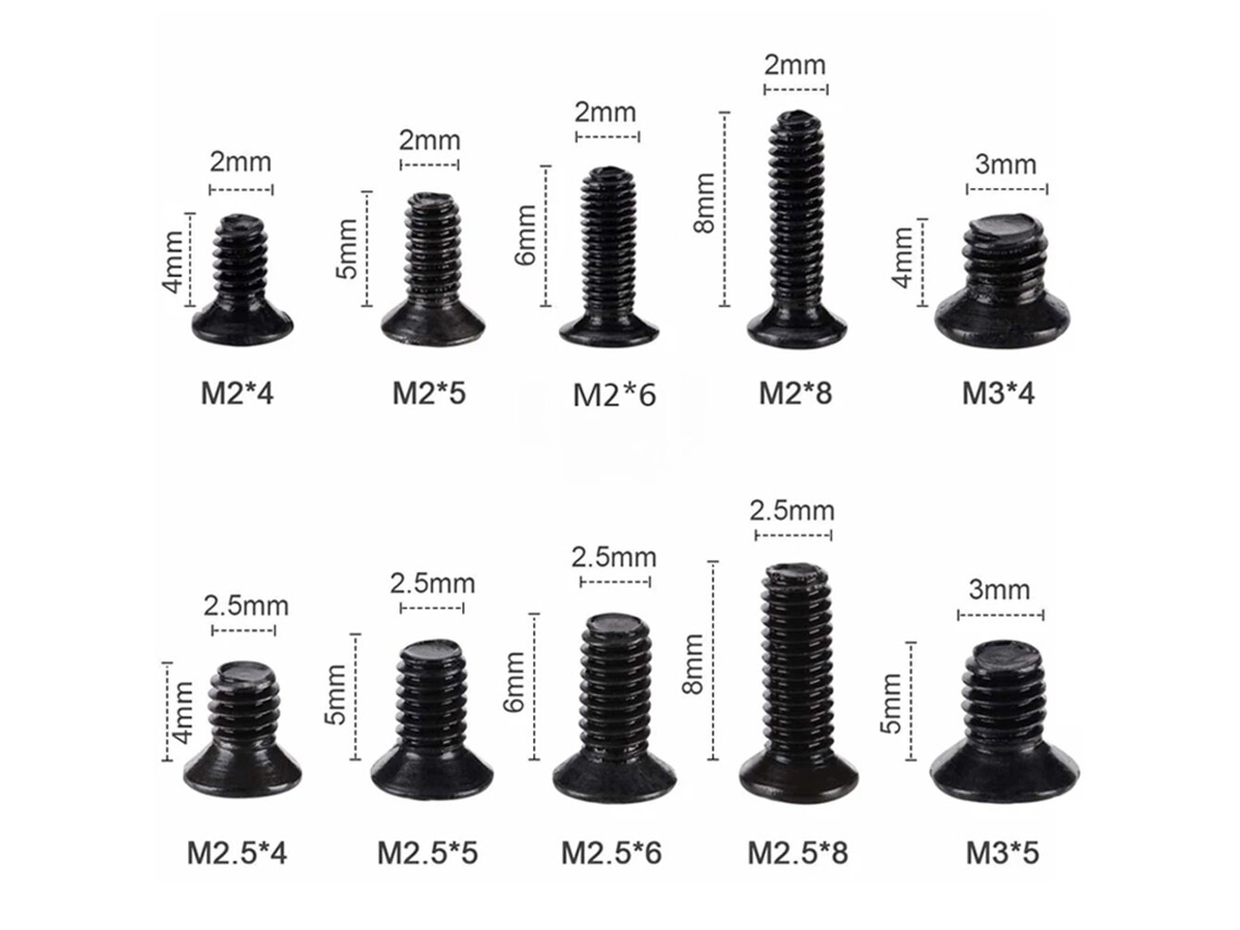 Kit com 500 Parafusos de Cabeça Plana Phillips M2, M2.5 e M3 Km para Modelos Rc. MDUG