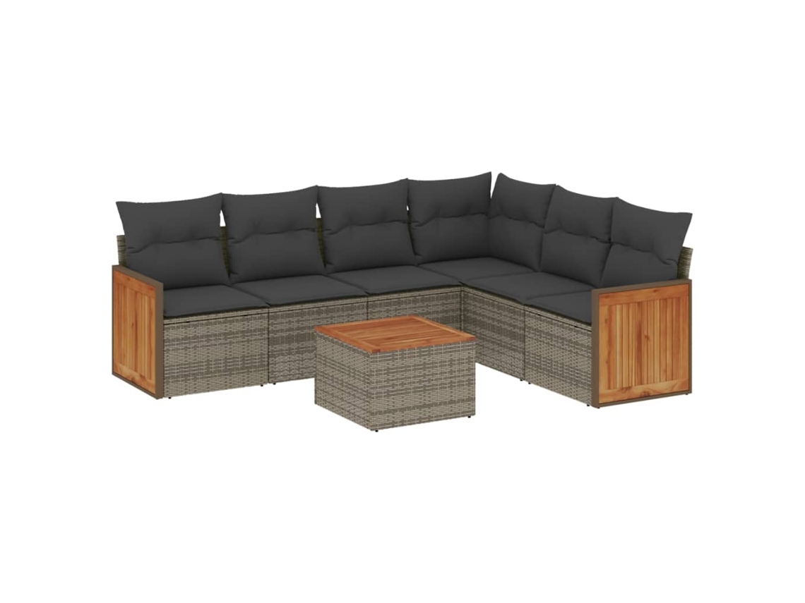 Maison Exclusive - 7 Pcs Conjunto Sofás P/ Jardim C/ Almofadões Vime Pe Cinzento
