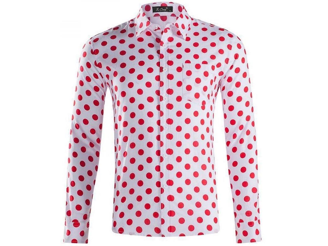 2026 camisa Hombre Manga Larga Con Puntos Botones Formal Casual Algodón Jvg M Punto Rojo