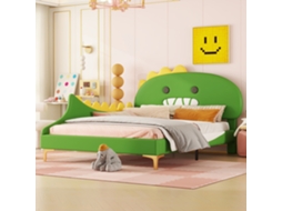 Cama De 140*200cm, Formato De Dinossauro De Desenho Animado, Plataforma, Material Pu, Verde-op